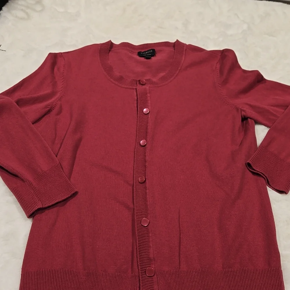 Talbots cotton three-quarters sleeve button-down cardigan,  sweater burgundy XS